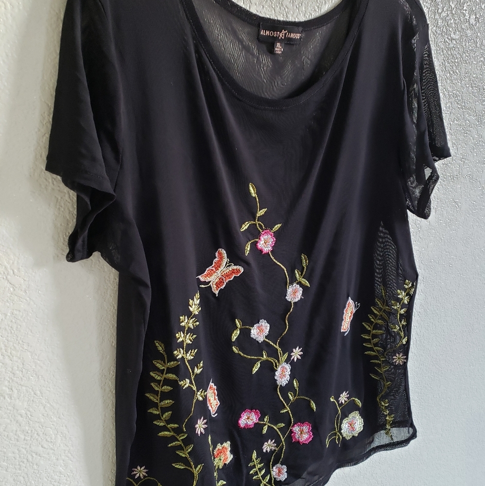 Almost Famous Floral & Butterfly Embroidered Top